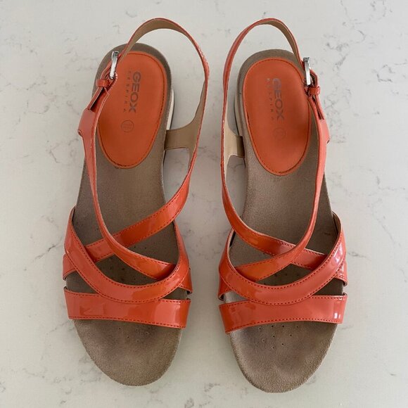 Geox Respira Formosa 1" Wedge Heel Strappy Sandals Buckle Close Lt Orange Sz 10 - Picture 4 of 11